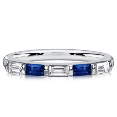 Italo Bar Setting Baguette Cut Blue & White Sapphire Half Eternity Band For Women