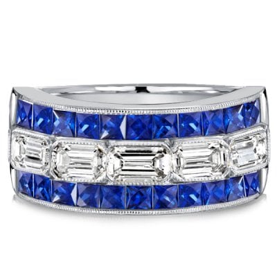 Italo Multi Row Milgrain Princess & Baguette Cut Wedding Band For Women