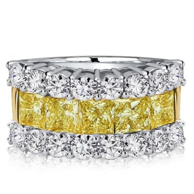 Italo Triple Row Two Tone Princess Cut Yellow Topaz Wedding Band For Women