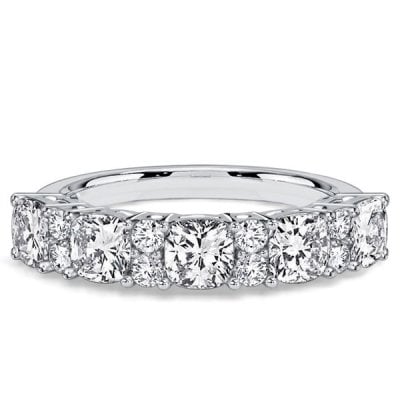 Italo 4 MM Cushion & Round Cut Half Eternity Wedding Band For Women
