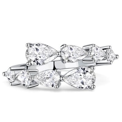 Italo Bypass White Sapphire Pear Cut Open Wedding Band For Women