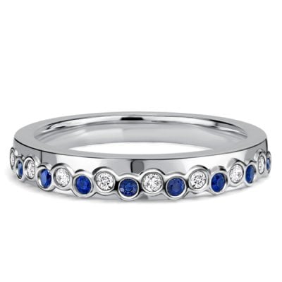 Italo Bezel Setting Alternating Blue & White Sapphire Half Eternity Band For Women