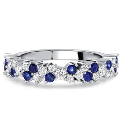 Italo Floral Blue & White Sapphire Half Eternity Band For Women Waterfall Ring