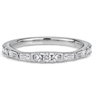 Italo Baguette & Round Cut Half Eternity Thin Wedding Band Ring For Women