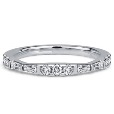 Italo Baguette & Round Cut Half Eternity Thin Wedding Band For Women