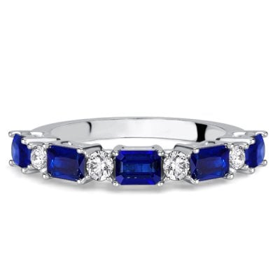 Italo Emerald & Round Blue & White Sapphire Half Eternity Band For Women