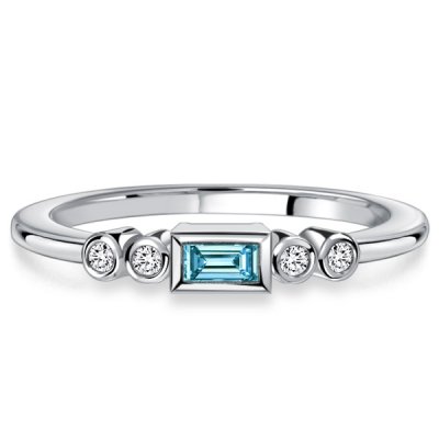 Italo Bezel Setting Baguette Cut Aquamarine Five Stone Wedding Band For Women