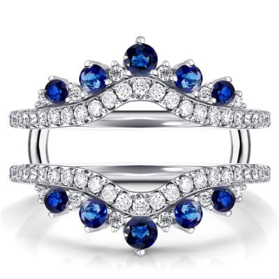 Italo Crown Blue & White Sapphire Ring Guard Enhancer Wedding Band For Women