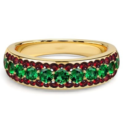 Italo Triple Row Garnet & Emerald Sapphire Half Eternity Band For Women