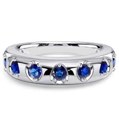 Italo Pear Shaped Blue Sapphire Round Cut Half Eternity Band For Women