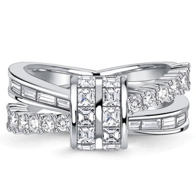 Italo Channel Set Asscher & Emerald Cut Cross Wedding Band For Women