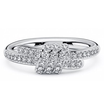 Italo Spiral Design Micro Pave Round Cut Wedding Band For Women