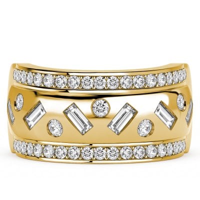 Italo Flush Set Waterfall Baguette & Round Cut Eternity Band Ring For Women