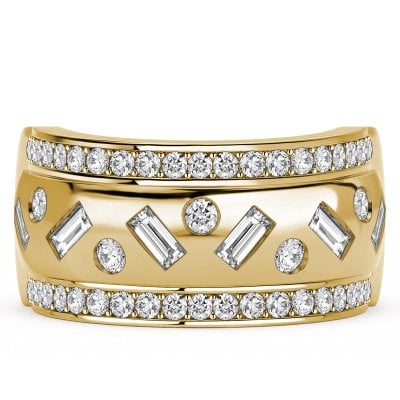 Italo Flush Set Waterfall Baguette & Round Cut Eternity Band Ring For Women