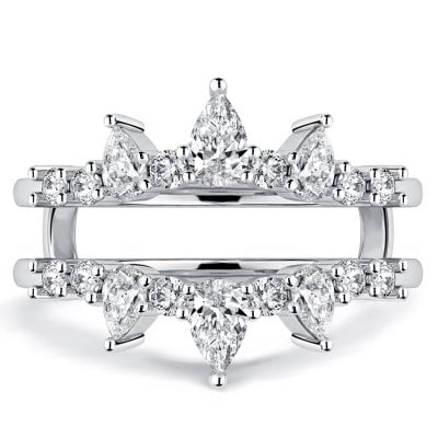 Italo Crown Pear & Round Ring Guard Enhancer Wedding Band For Women