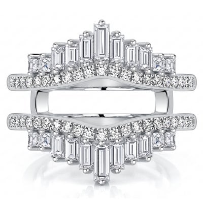 Italo Crown Baguette Cut Ring Guard Enhancer Wedding Band For Women