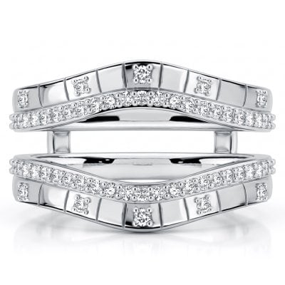 Italo White Sapphire Round Cut Ring Guard Enhancer Wedding Band Ring For Women