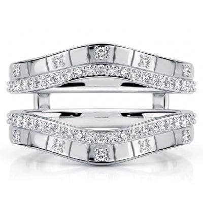 Italo White Sapphire Round Cut Ring Guard Enhancer Wedding Band For Women