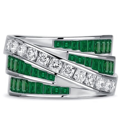Italo Emerald Green Criss-cross Wedding Band For Women Anniversary Ring