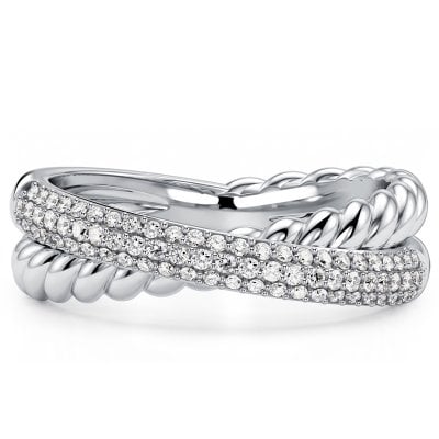 Italo Micro Pave Round Cut Criss-Cross Wedding Band Infinity Ring