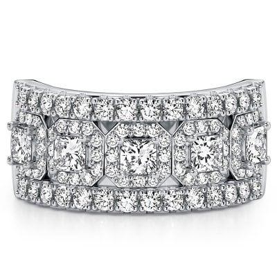 Italo Halo Cushion Cut Half Eternity Wedding Band Ring For Women