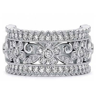 Italo Floral Filigree Half Eternity Wedding Band Ring For Women Anniversary Ring