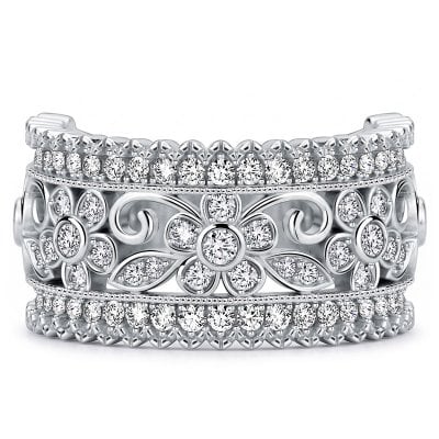 Italo Floral Filigree Half Eternity Wedding Band For Women Anniversary Ring