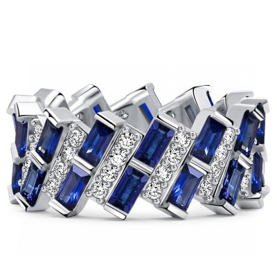 Italo Multi Row Baguette Cut Blue Sapphire Eternity Band Ring For Women