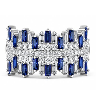 Italo Multi Row Baguette & Round Cut Wedding Band Ring For Women