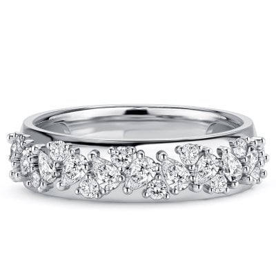 Italo Pear & Round Cut Half Eternity Wedding Band Ring For Women