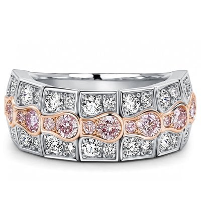 Italo Two-Tone Round Cut Pink & White Sapphire Wedding Band Ring