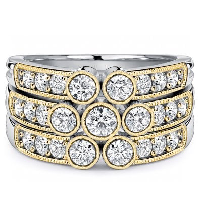 Italo Triple Row Bezel Setting Round Cut Wedding Band Ring Anniversary Ring