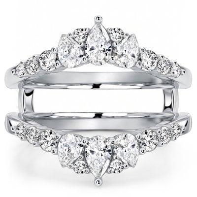 Italo Crown Pear Ring Guard Enhancer Wedding Band Ring For Women