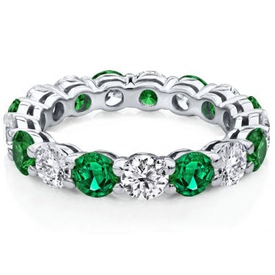 Italo Emerald & White Sapphire Eternity Wedding Band Ring For Women