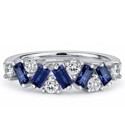 Italo Baguette Cut Blue Sapphire Wedding Band Ring For Women