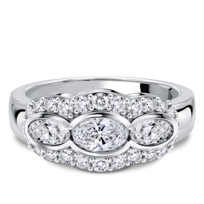 Italo East West Oval Cut Bezel Setting Anniversary Band Ring For Women