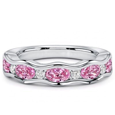 Italo Bezel Set Oval Cut Pink Sapphire Half Eternity Band Ring For Women