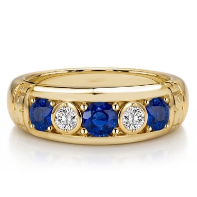 Italo Bezel Set Blue & White Sapphire Five Stone Wedding Band Ring For Women
