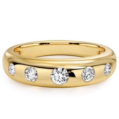 Italo Golden Flush Setting Five Stone Wedding Band Ring For Women