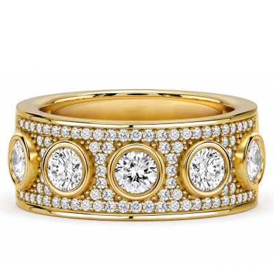 Italo Golden Bezel Set Round Cut Half Eternity Band Ring For Women