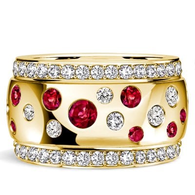 Italo Flush Set Waterfall Ruby & White Sapphire Eternity Band Ring For Women