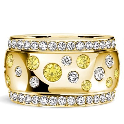 Italo Multi Row Flush Set Waterfall Yellow Topaz Band Ring For Women