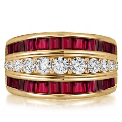 Italo Channel Set Triple Row Ruby Band Ring For Women