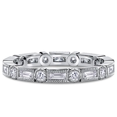 Italo Milgrain Bezel Round & Baguette Cut Eternity Wedding Band Ring