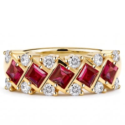 Italo Bezel Setting Asscher Cut Ruby Wedding Band Ring For Women