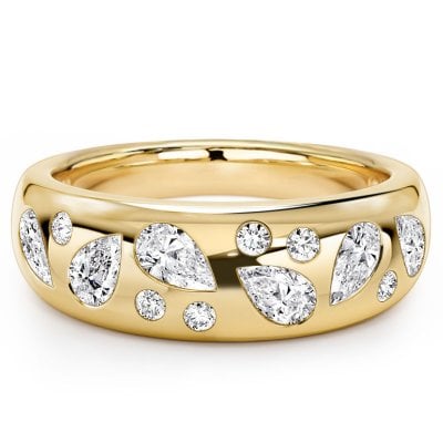 Italo Flush Setting Pear & Round Cut Half Eternity Wedding Band Ring For Women