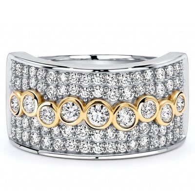 Italo Two Tone Bezel Setting Round Cut Eternity Band Ring For Women
