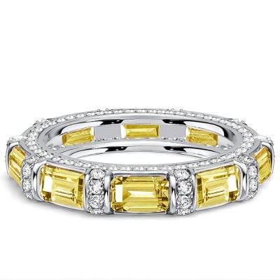 Italo Tension Emerald Cut Yellow Topaz Unique Wedding Band Ring For Women