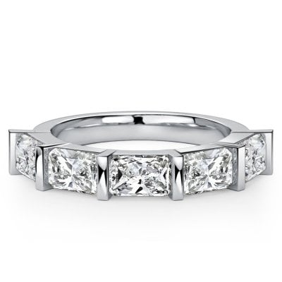 Italo Bar Setting Radiant Cut Five Stone Wedding Band Ring For Women