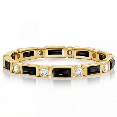 Italo Bezel Setting Black Sapphire Baguette Wedding Band Ring For Women